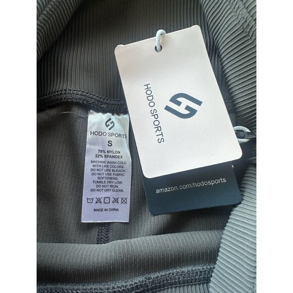 NWT Hodo Sports Women's S Nylon Ribbed Gray  Biker Shorts Gym Workout 5" Pockets - Picture 6 of 7